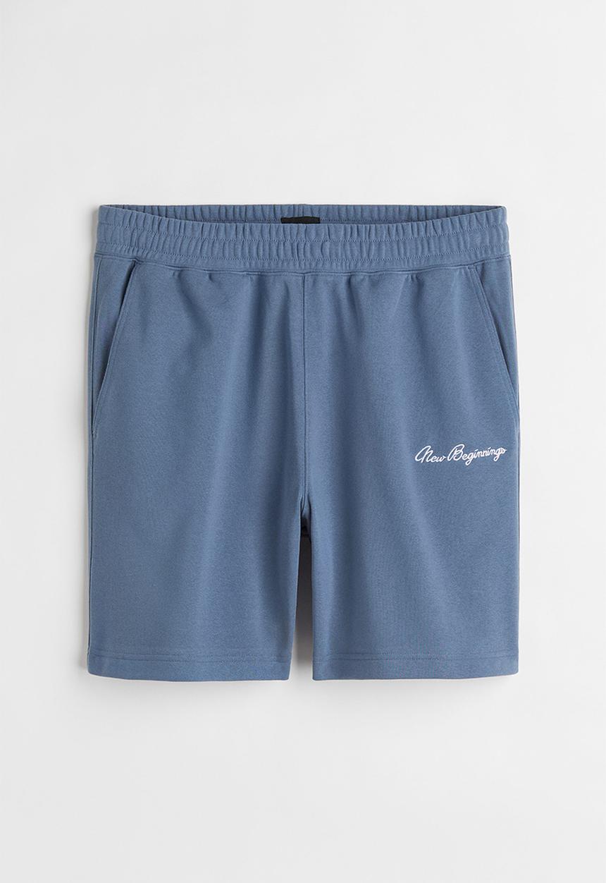 H&M - Relaxed fit sweatshirt shorts - pigeon blue/new beginnings