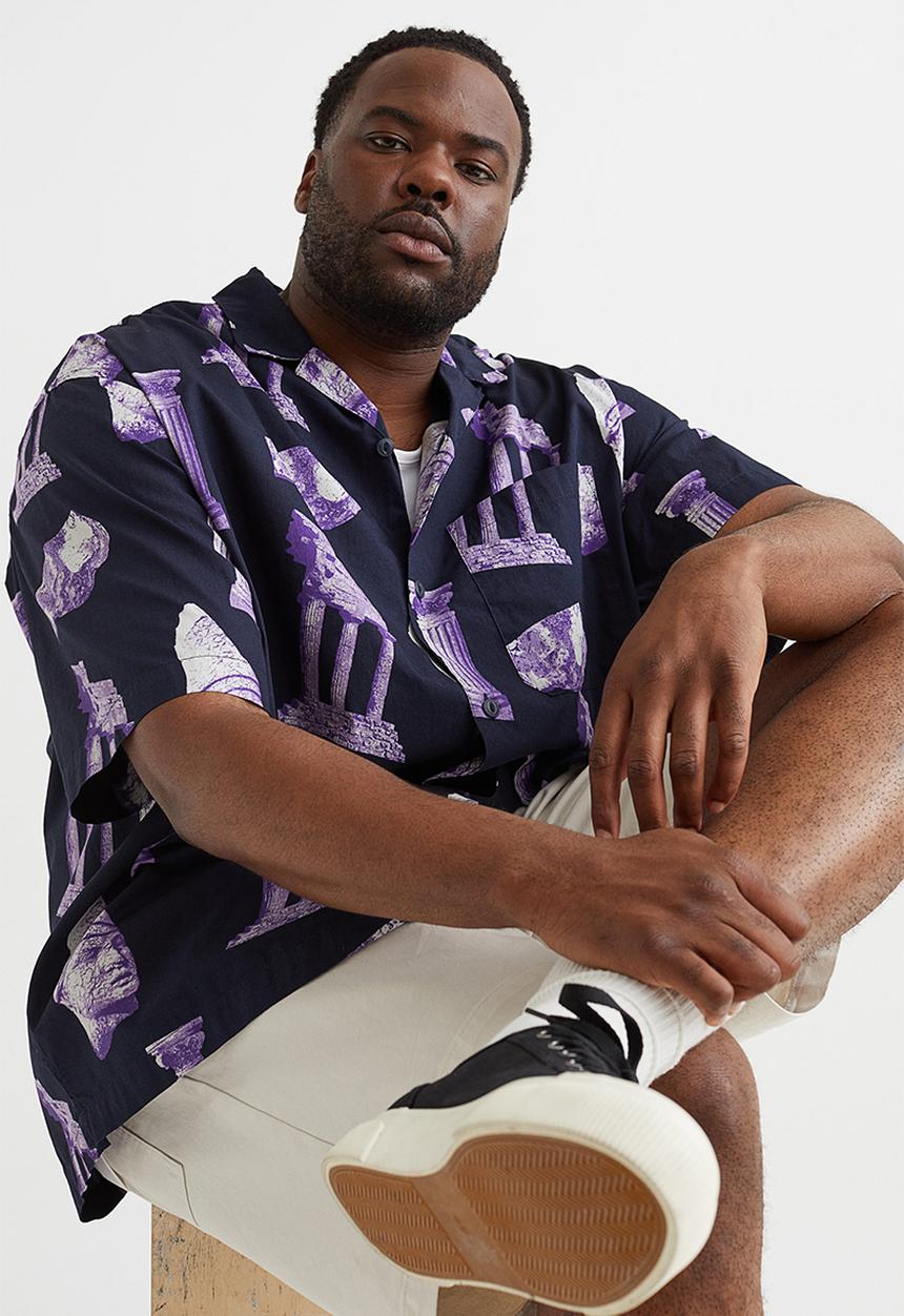 H&M - Oversized fit patterned resort shirt - dark blue/patterned