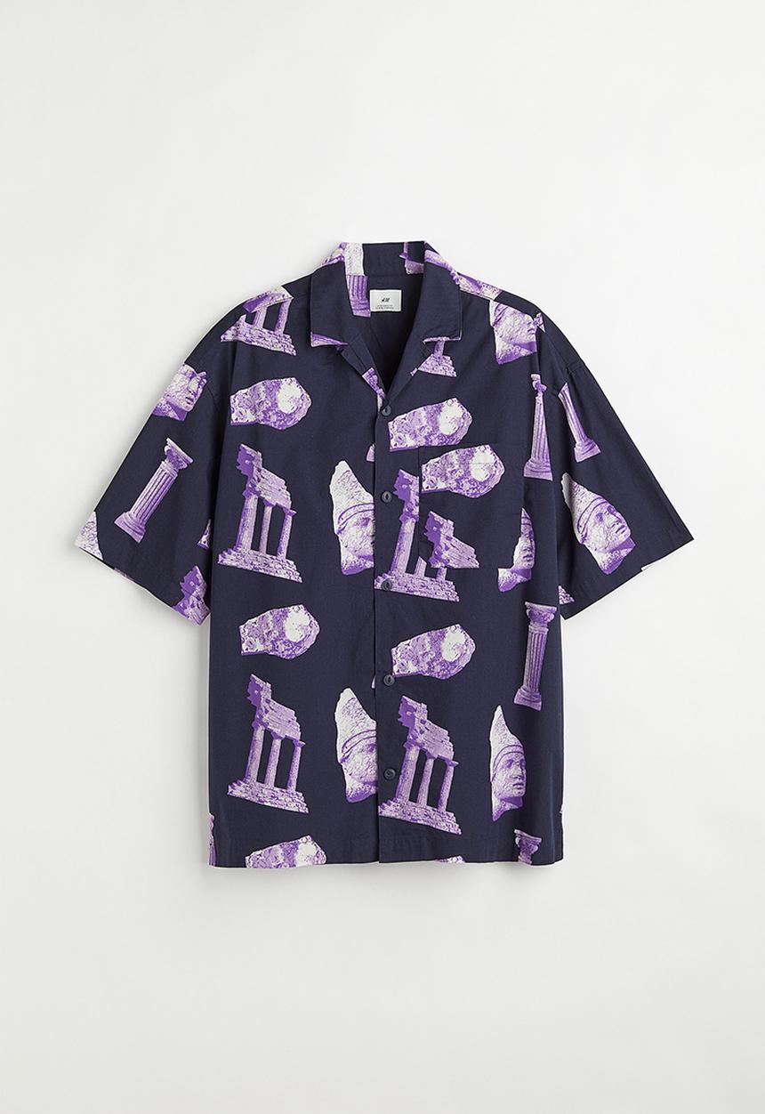 H&M - Oversized fit patterned resort shirt - dark blue/patterned