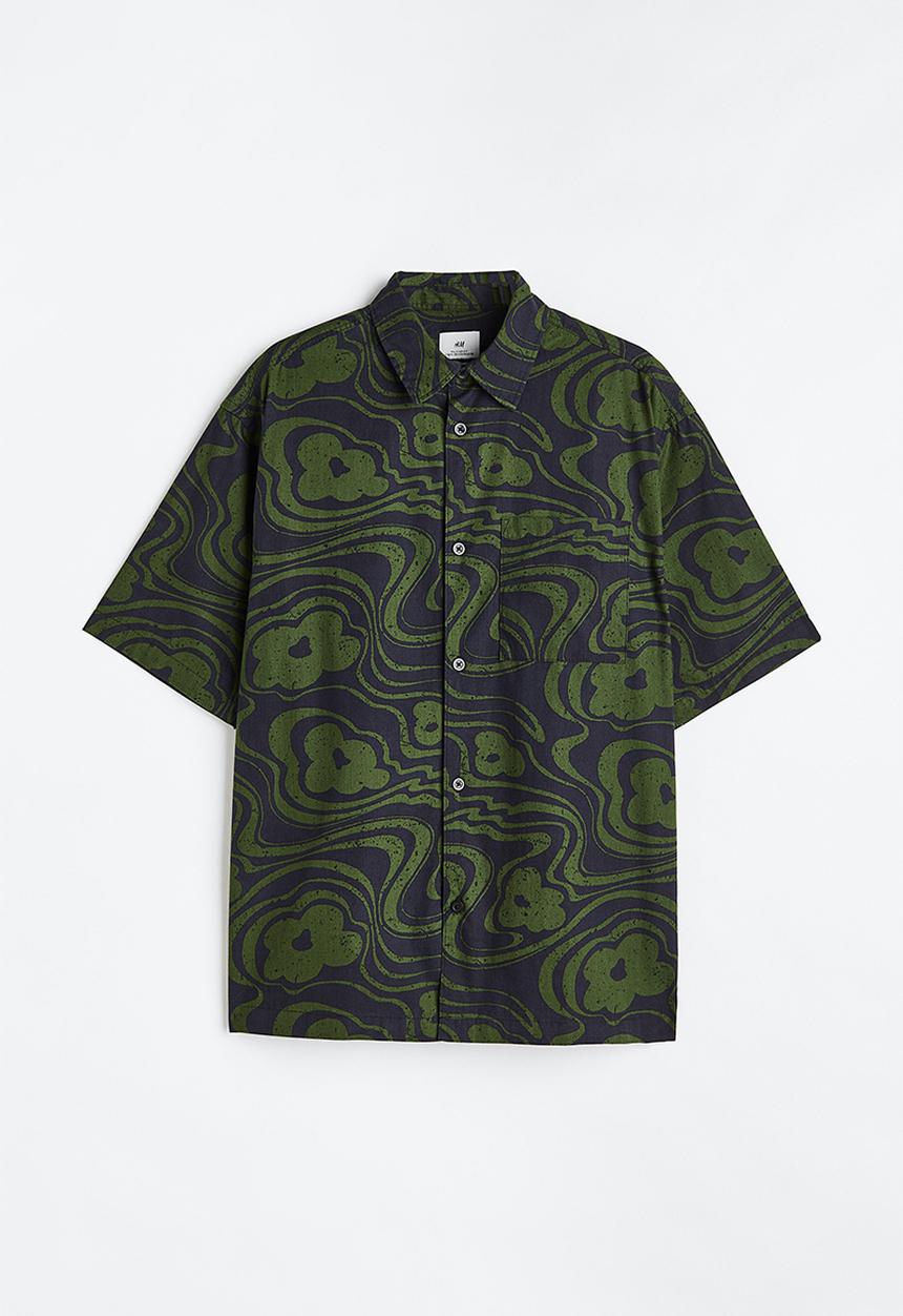 H&M - Relaxed fit short-sleeved shirt - dark blue/floral