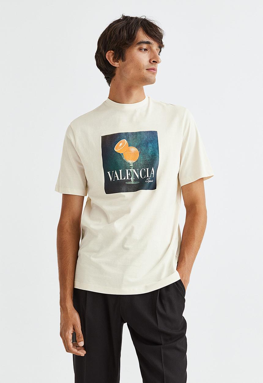 H&M - Regular fit cotton T-shirt - cream/valencia