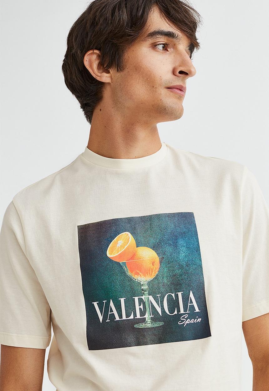 H&M - Regular fit cotton T-shirt - cream/valencia