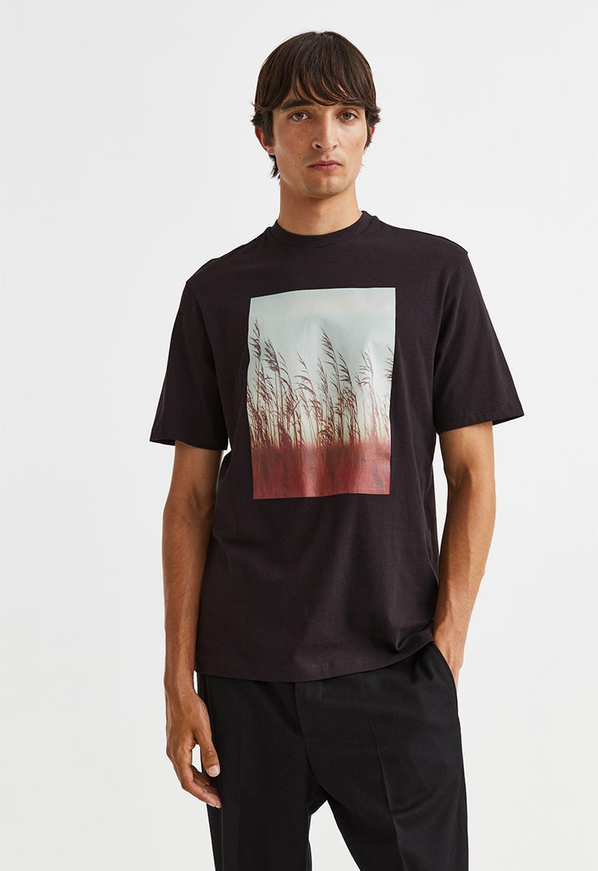 H&M - Regular fit cotton T-shirt - dark brown/reeds