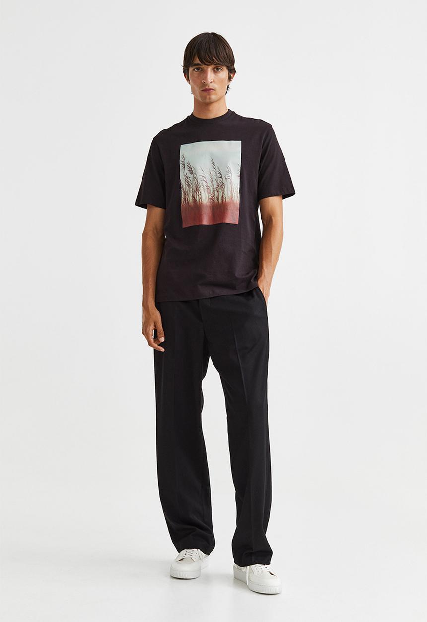 H&M - Regular fit cotton T-shirt - dark brown/reeds