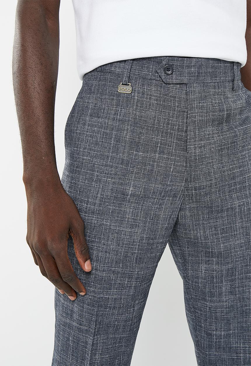 POLO - Men textured check formal trouser - charcoal