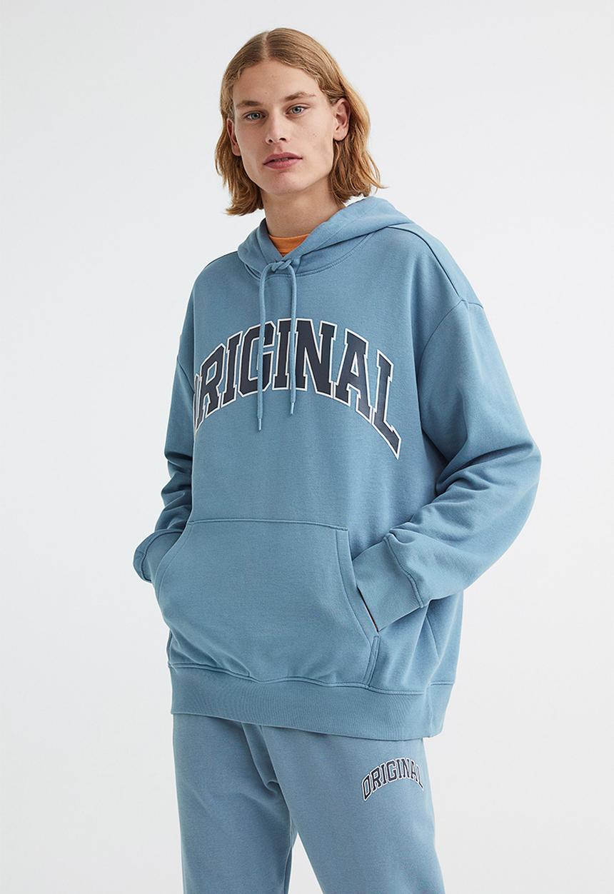 H&M - Relaxed fit printed hoodie - blue/original