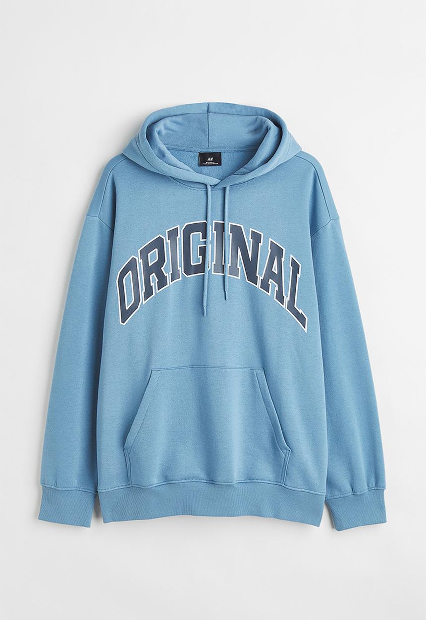 H&M - Relaxed fit printed hoodie - blue/original