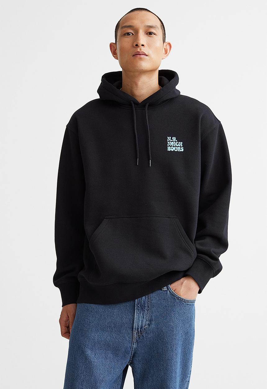 H&M - Relaxed fit hoodie - black/neighbours