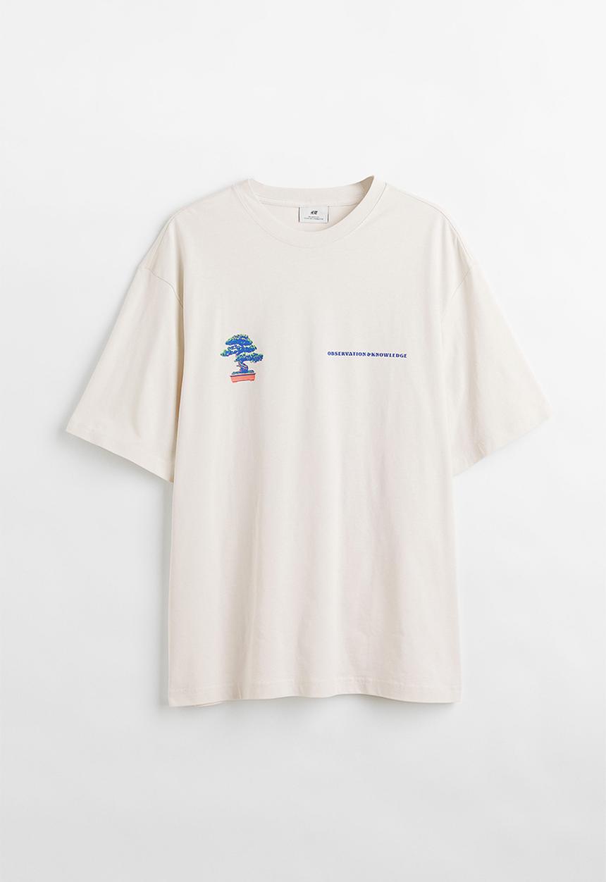 H&M - Relaxed fit cotton T-shirt - cream/bonsai tree