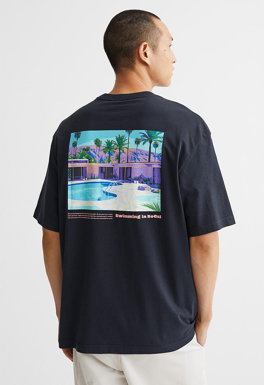 H&M - Relaxed fit cotton T-shirt - dark blue/swimming