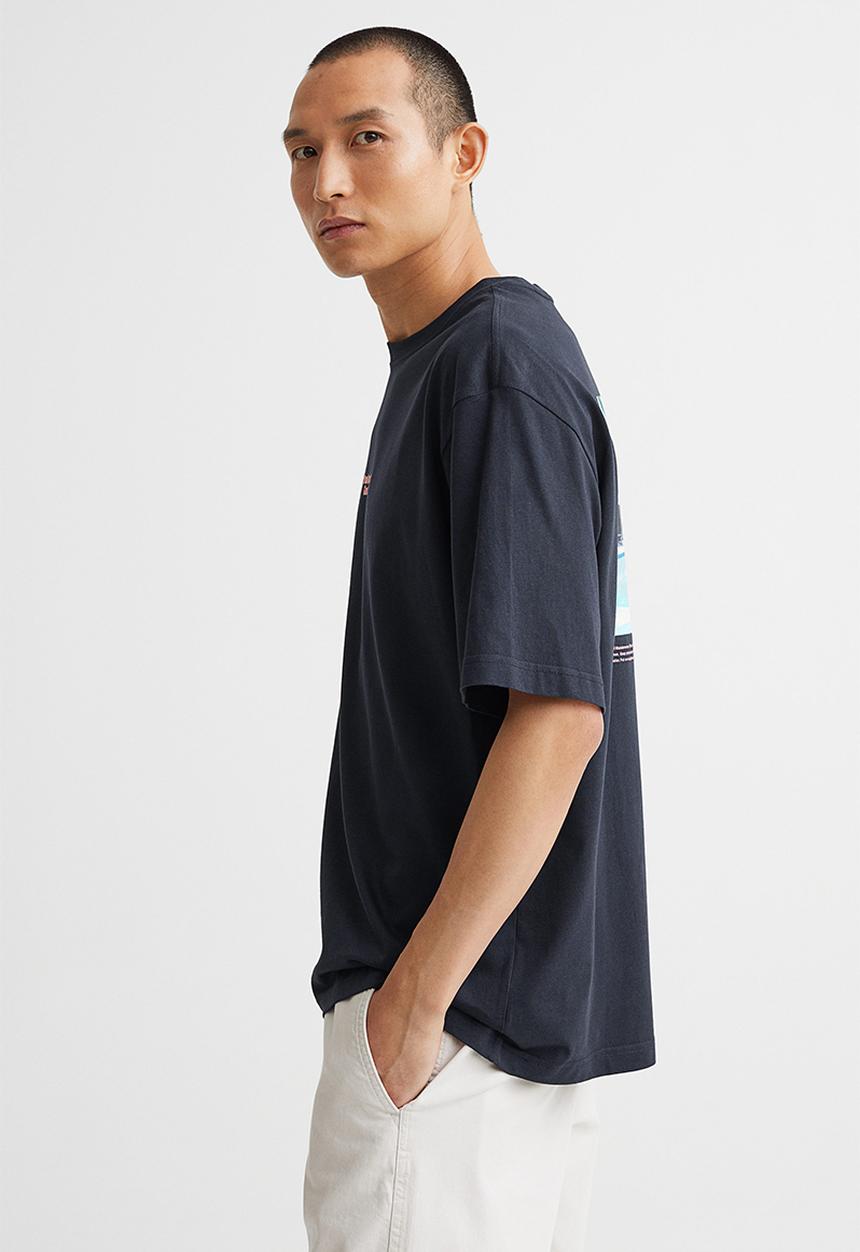 H&M - Relaxed fit cotton T-shirt - dark blue/swimming