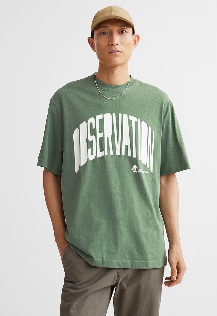 H&M - Relaxed fit cotton T-shirt - green/observation