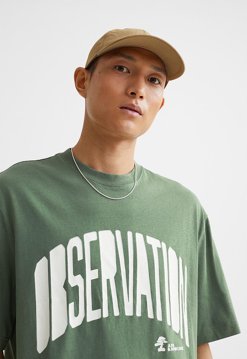 H&M - Relaxed fit cotton T-shirt - green/observation