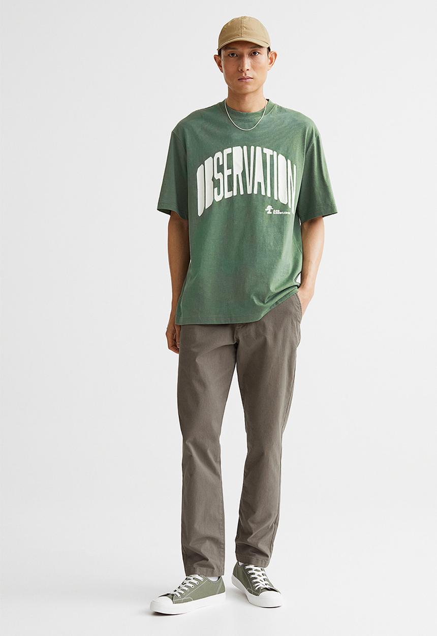 H&M - Relaxed fit cotton T-shirt - green/observation