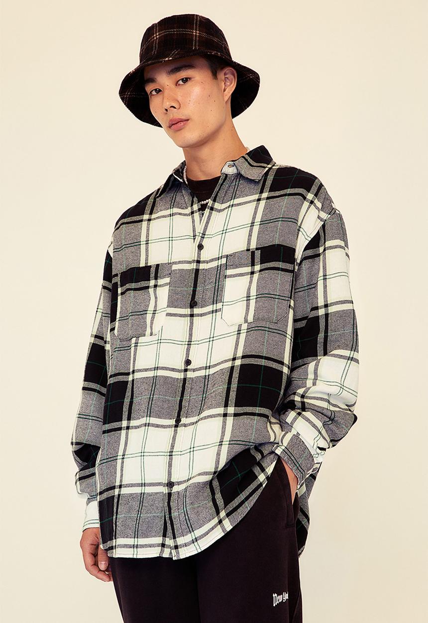H&M - Relaxed fit twill shirt - mint green & black