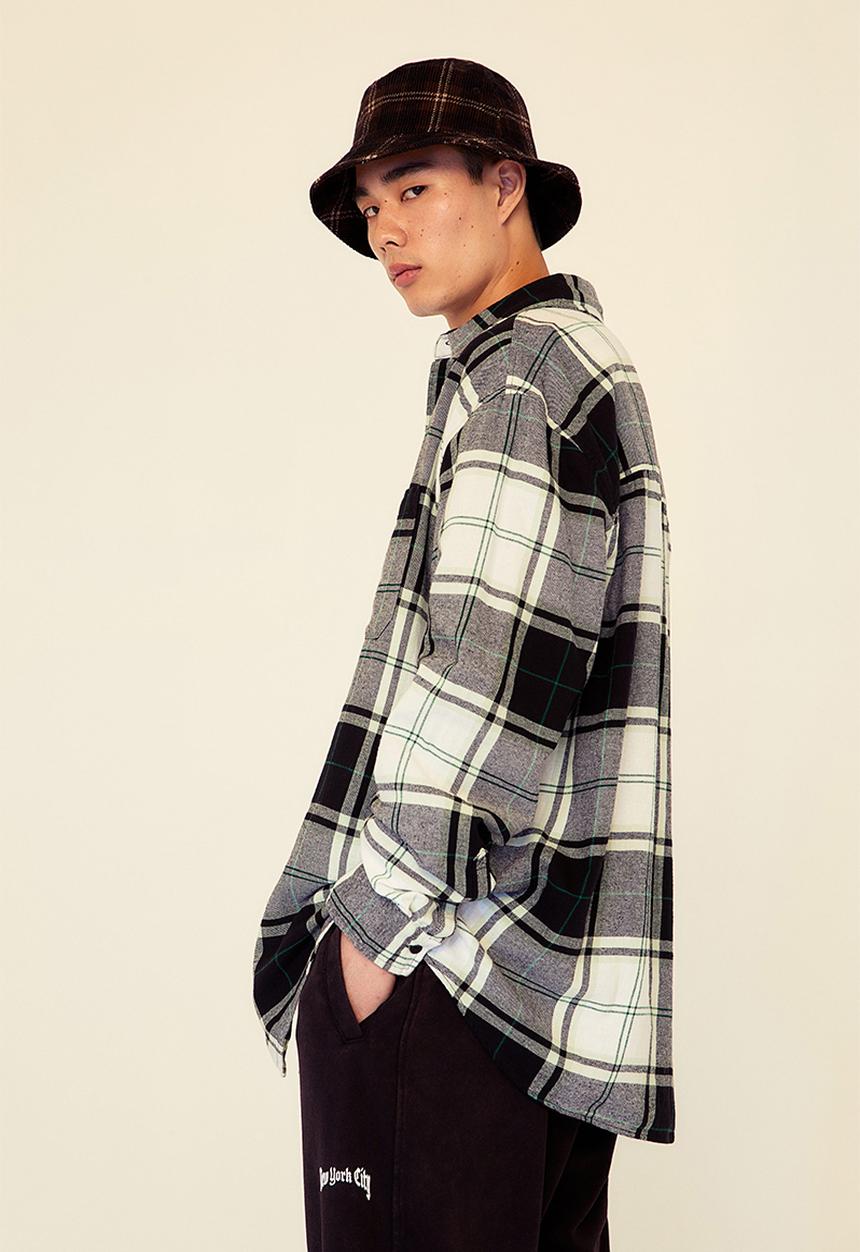 H&M - Relaxed fit twill shirt - mint green & black