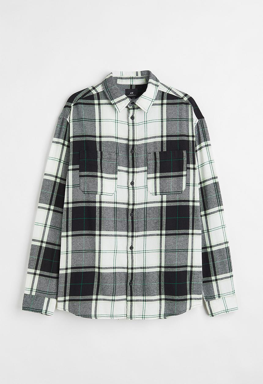 H&M - Relaxed fit twill shirt - mint green & black