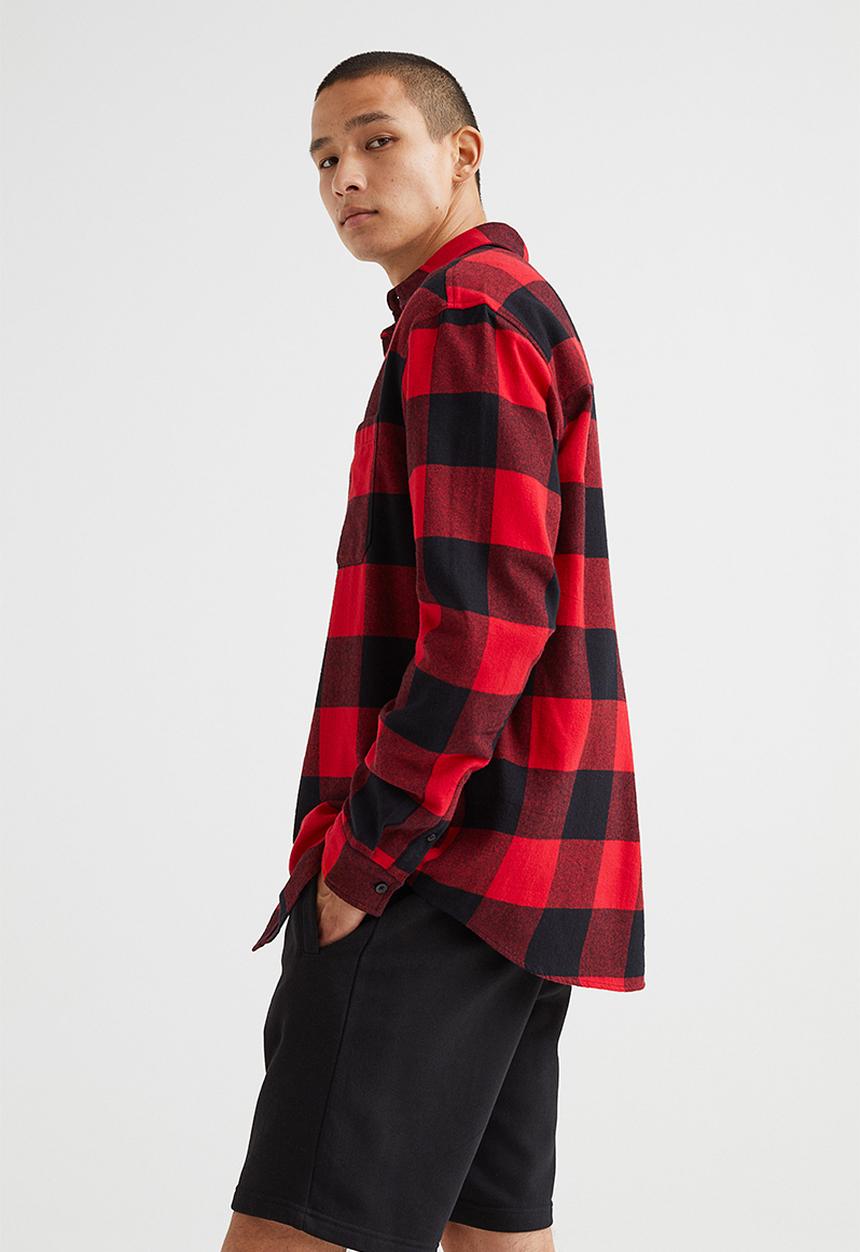H&M - Relaxed fit twill shirt - red & black
