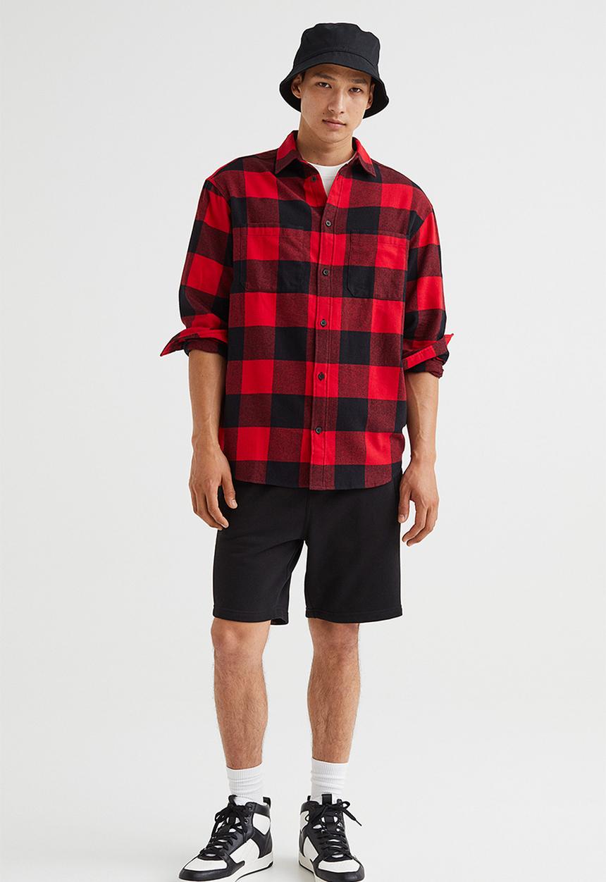 H&M - Relaxed fit twill shirt - red & black