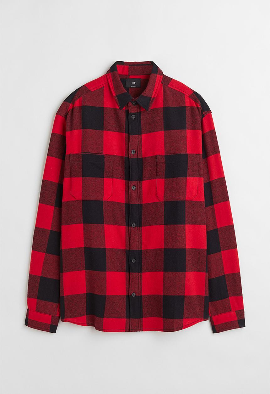 H&M - Relaxed fit twill shirt - red & black