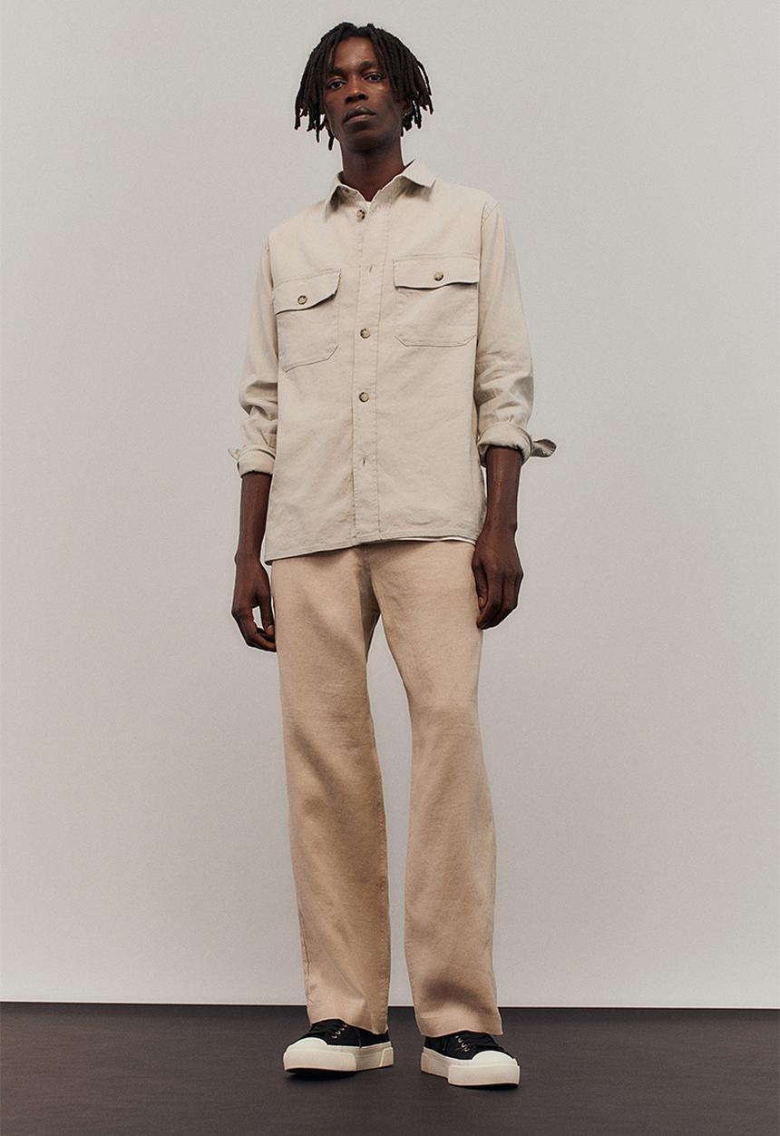 H&M - Regular fit linen-blend overshirt - light greige