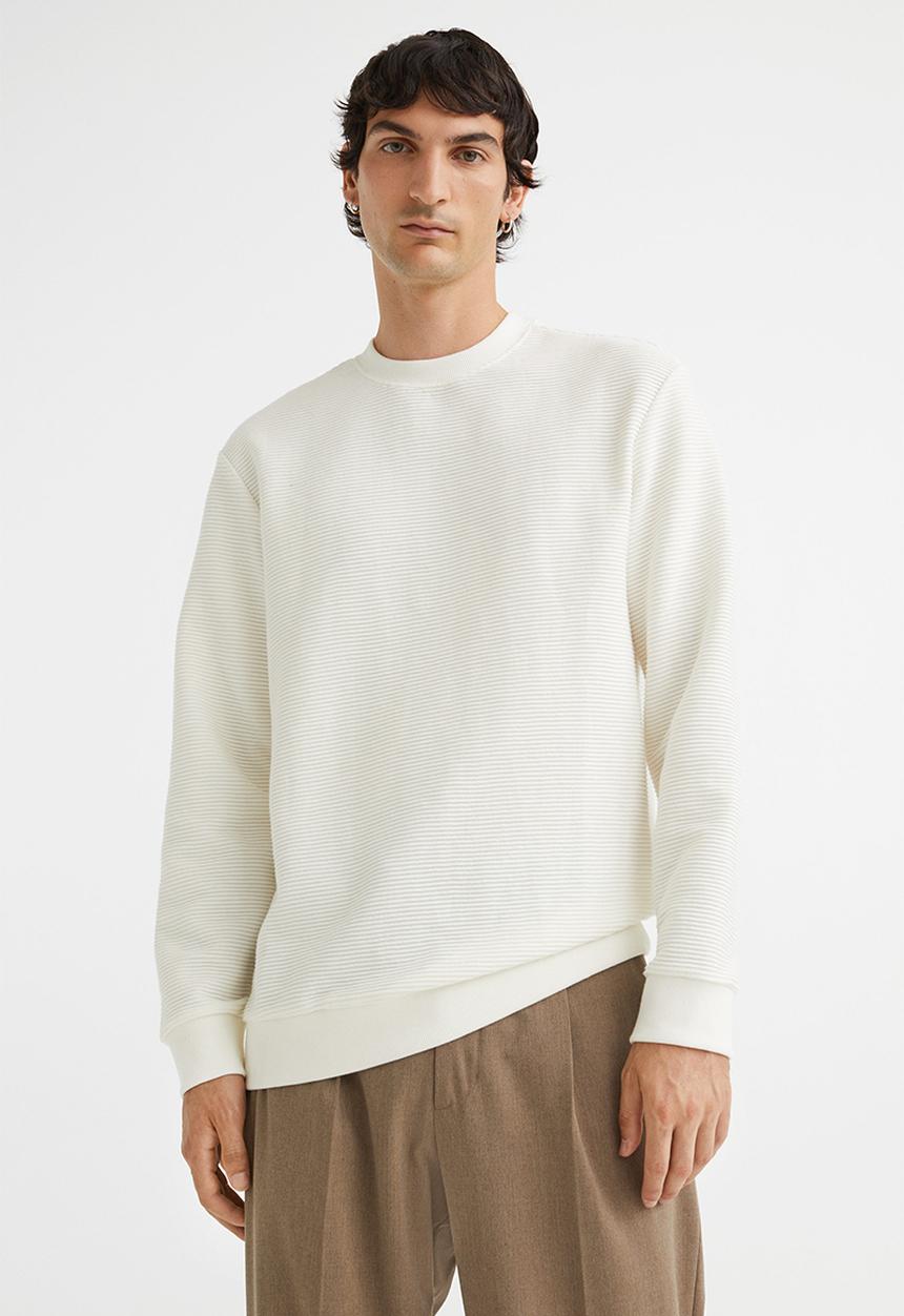 H&M - Regular fit ribbed sweatshirt - white