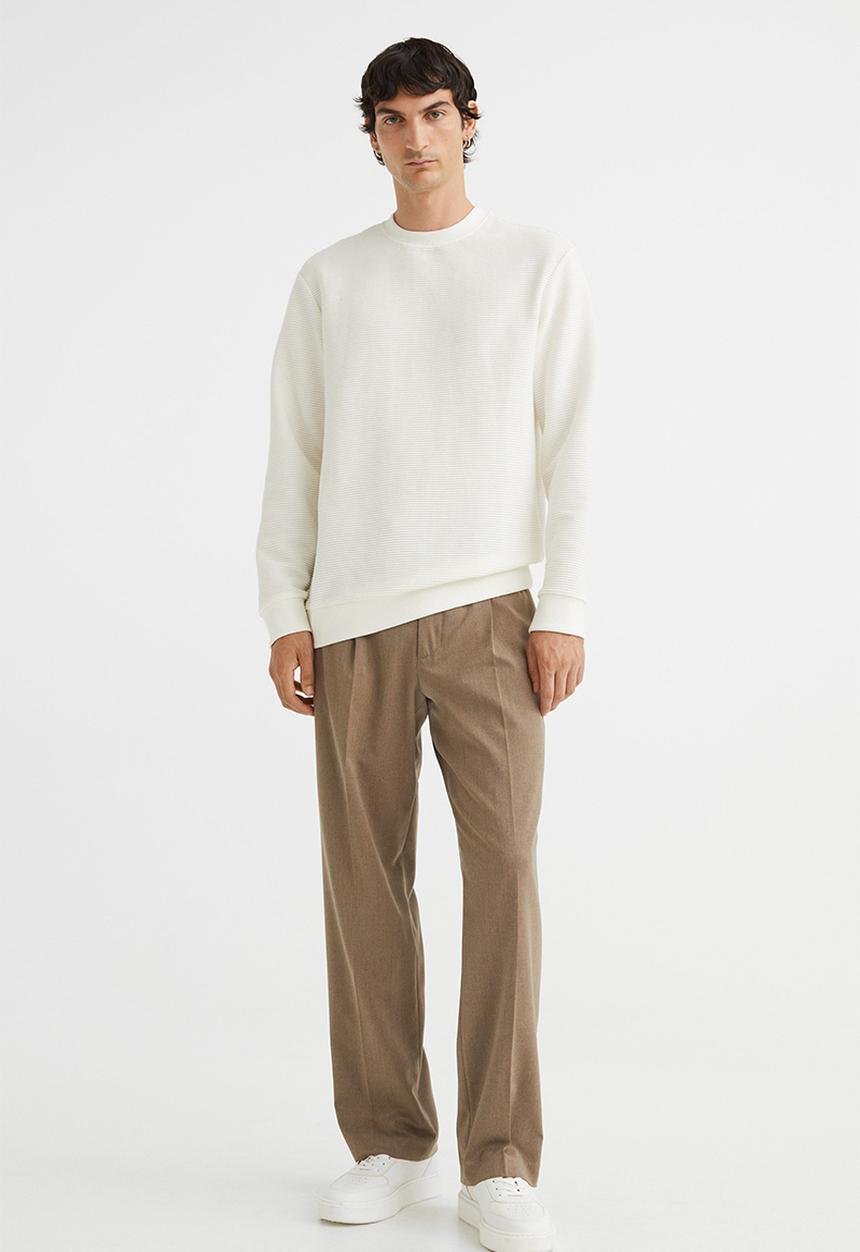 H&M - Regular fit ribbed sweatshirt - white