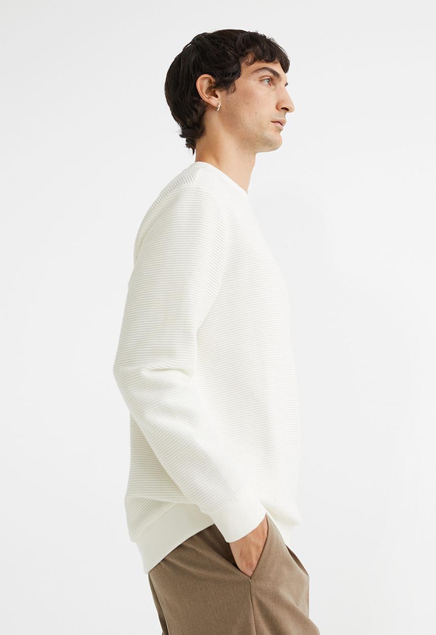 H&M - Regular fit ribbed sweatshirt - white