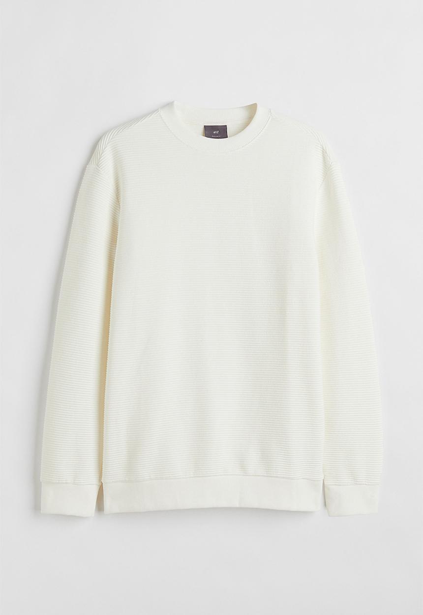H&M - Regular fit ribbed sweatshirt - white