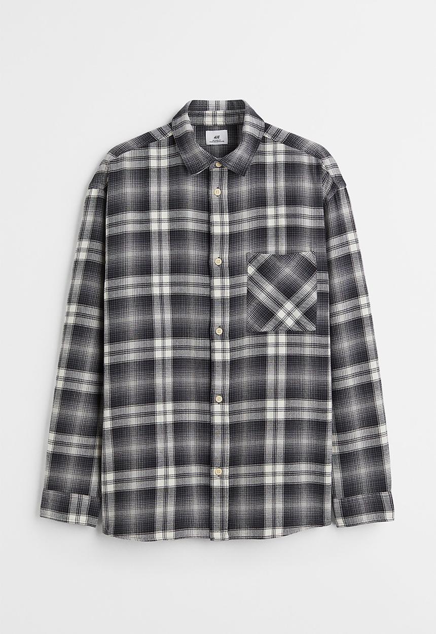 H&M - Relaxed fit twill shirt - dark grey & white checked