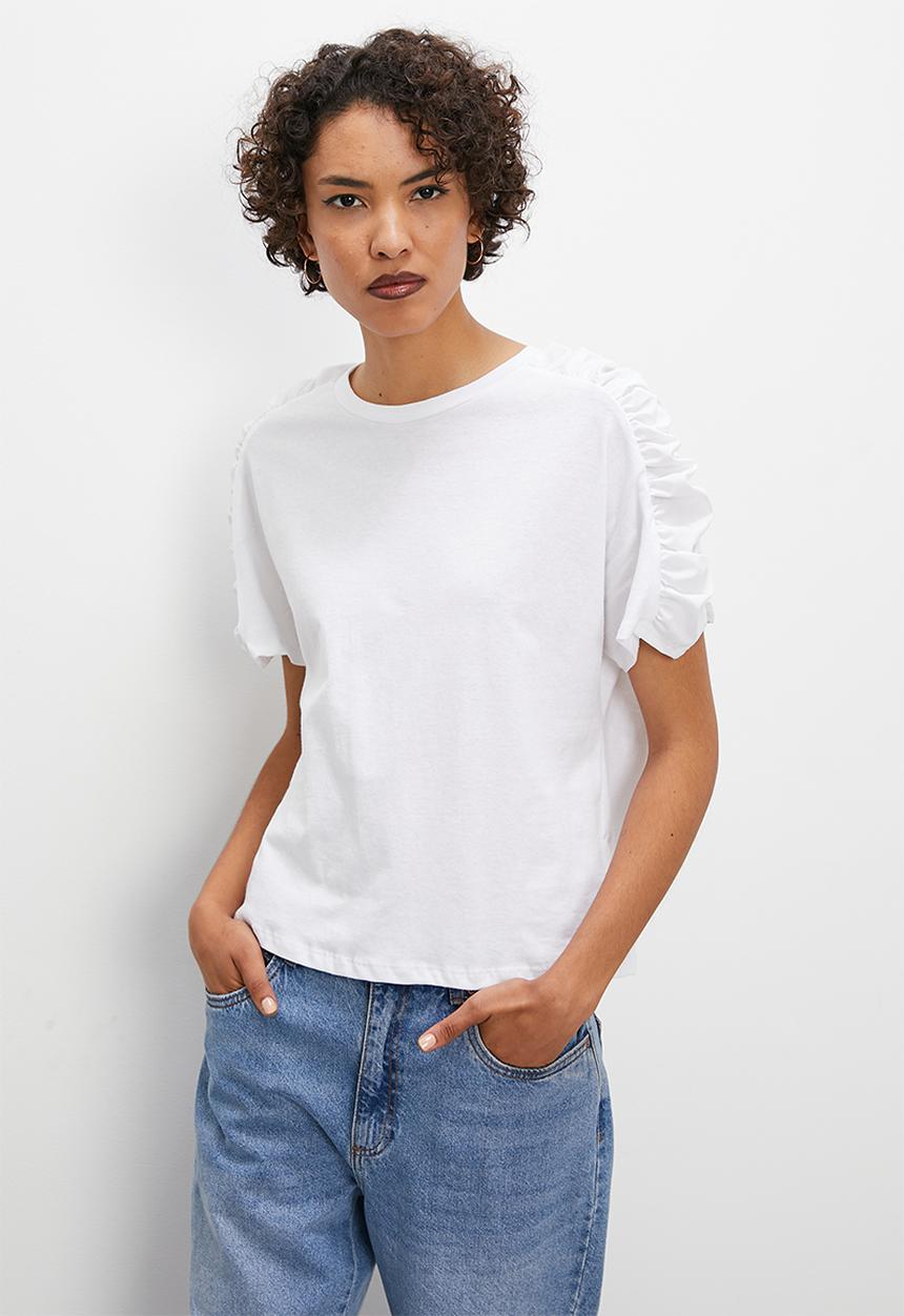 Superbalist - Knit woven puff sleeve tee - white