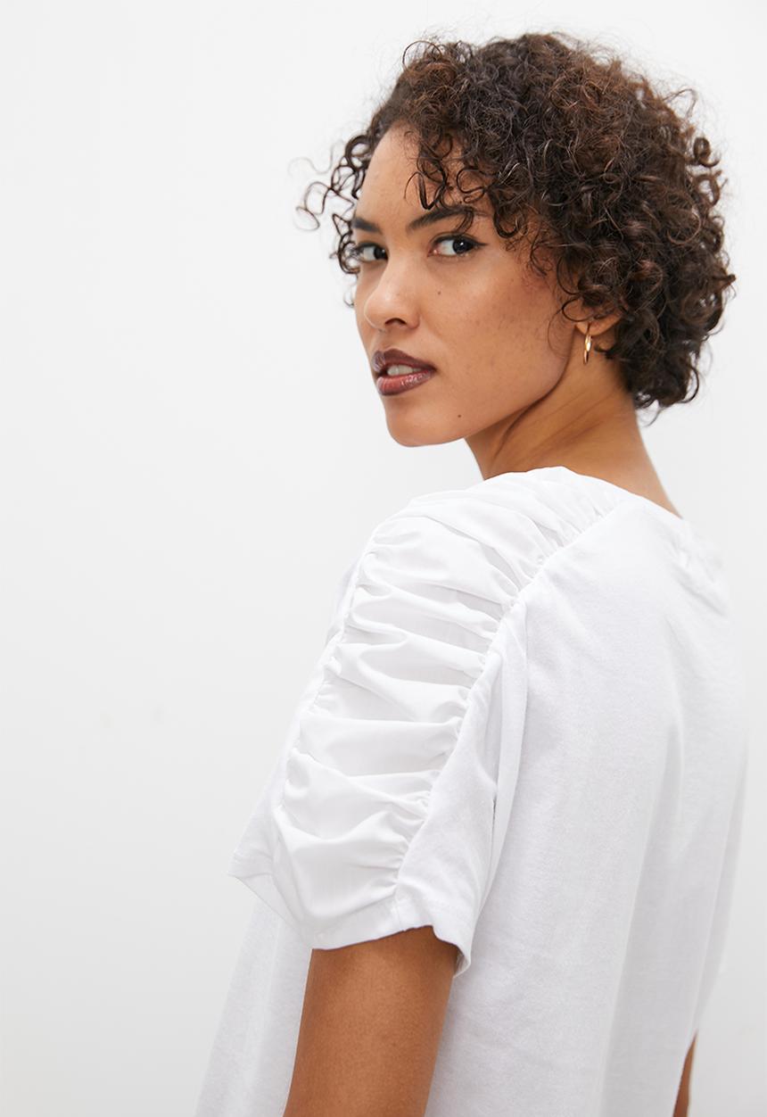 Superbalist - Knit woven puff sleeve tee - white