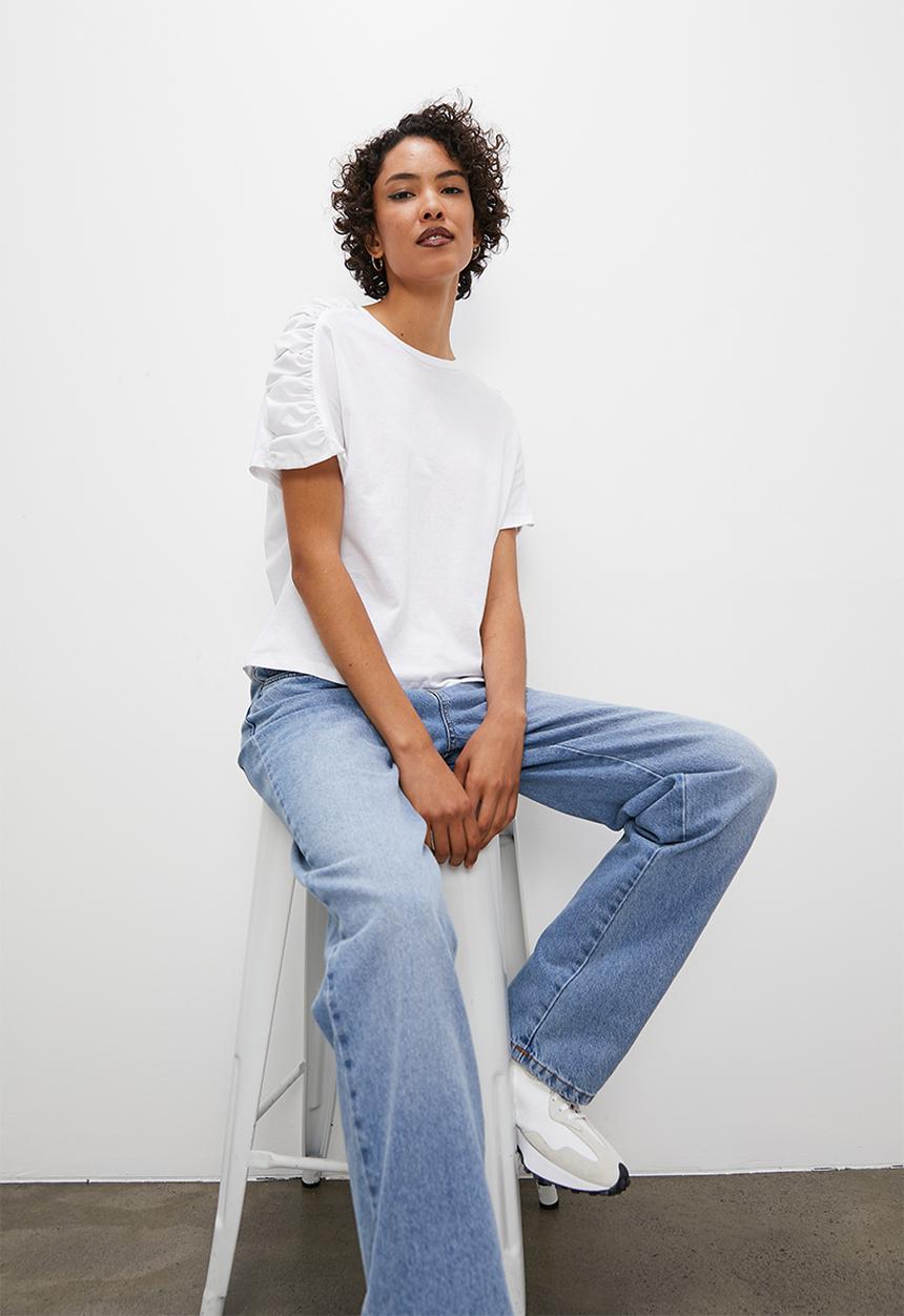 Superbalist - Knit woven puff sleeve tee - white