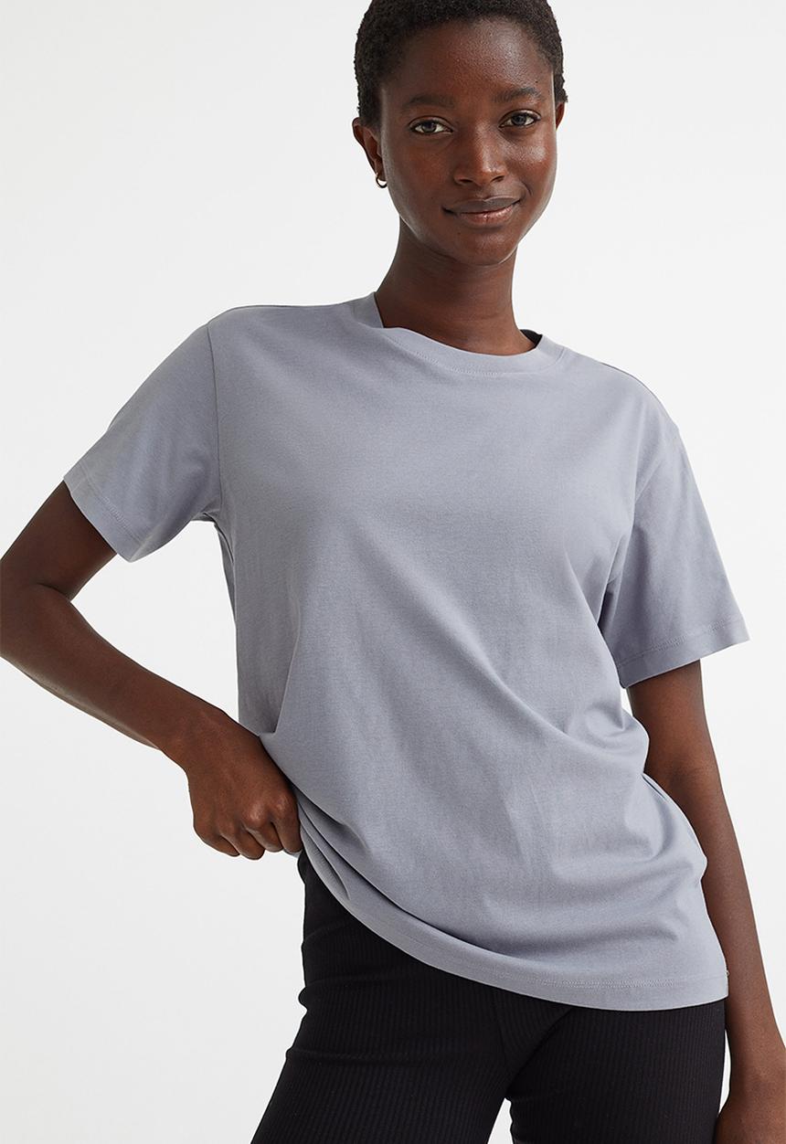 H&M - Cotton T-shirt - light grey-blue