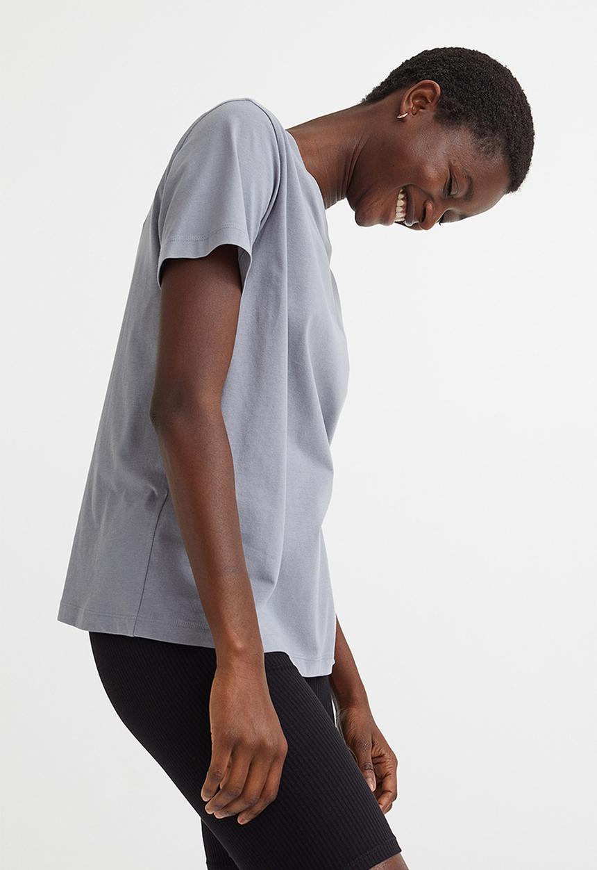 H&M - Cotton T-shirt - light grey-blue