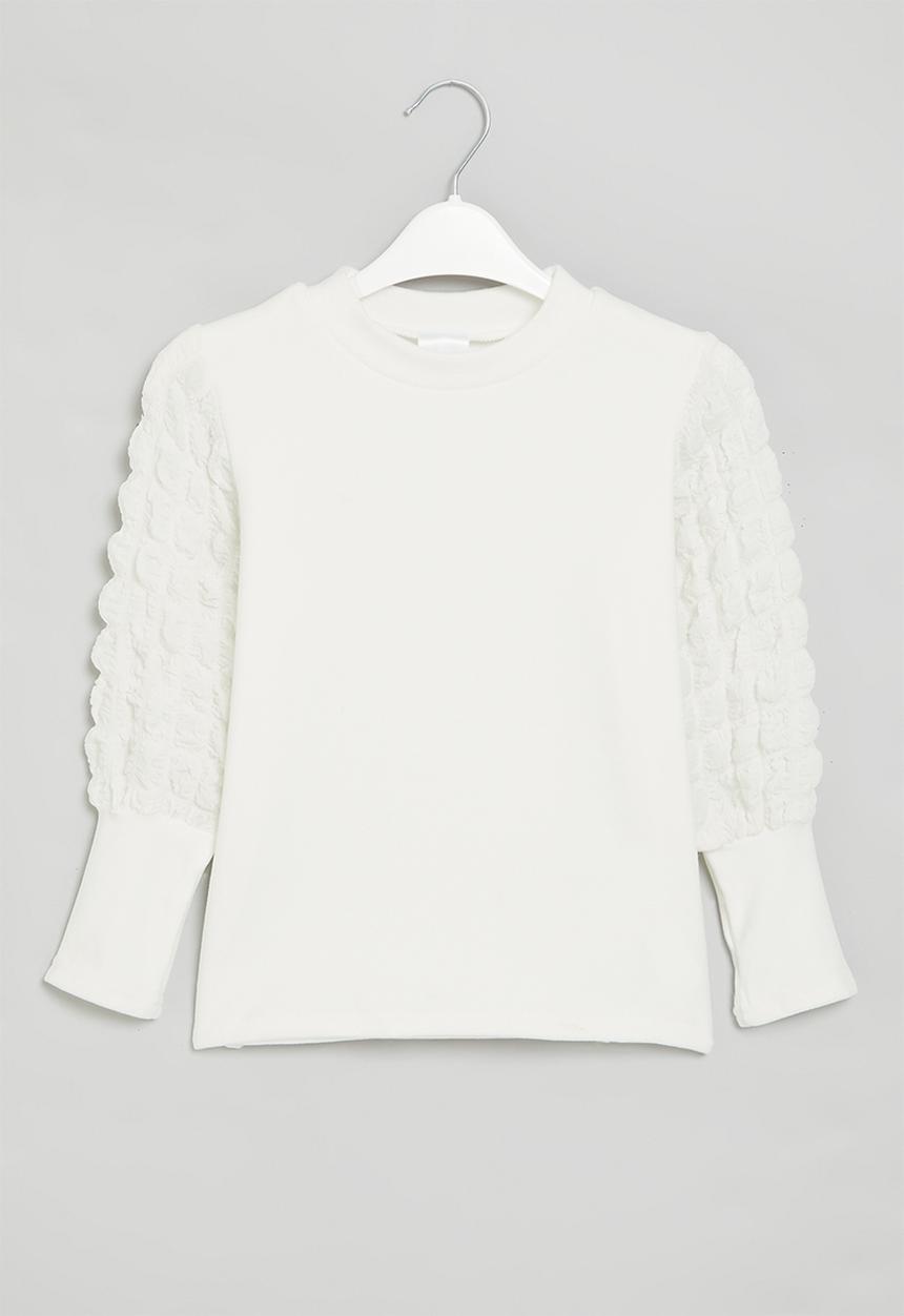 Pop Candy - Girls puff sleeve top - white