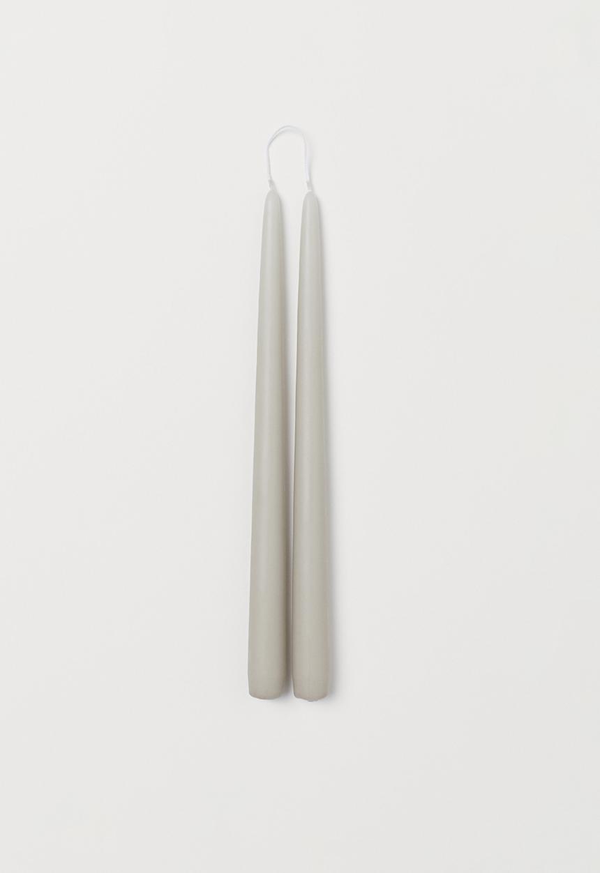 H&M - 2-pack tapered candles - grey/beige