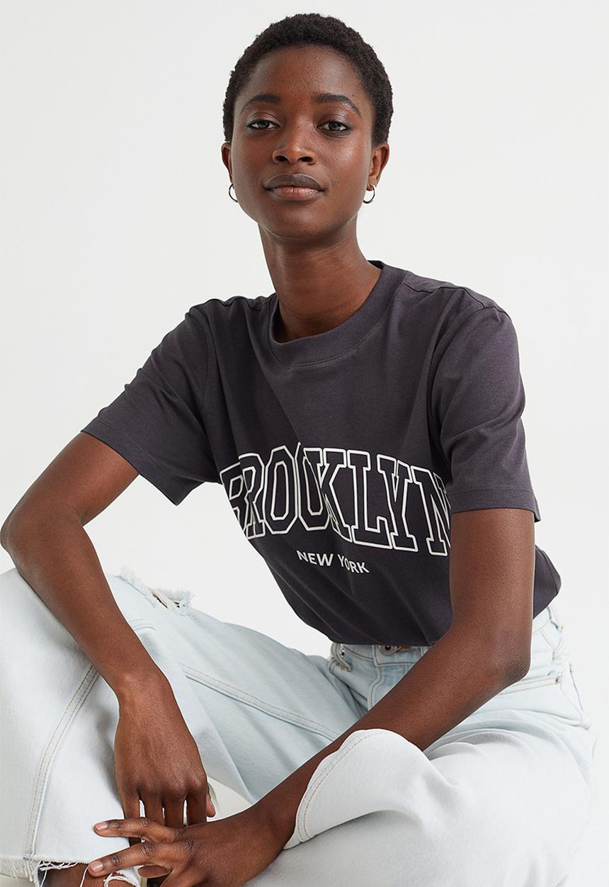 H&M - Cotton T-shirt - dark grey/brooklyn