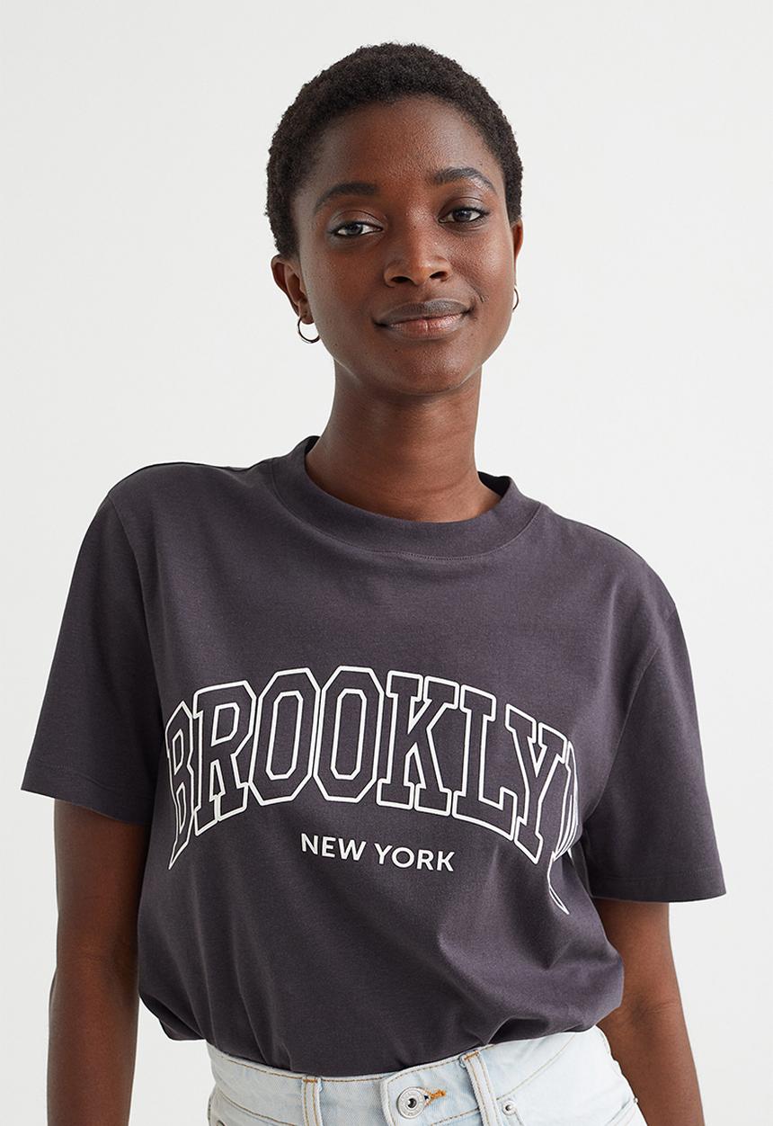 H&M - Cotton T-shirt - dark grey/brooklyn