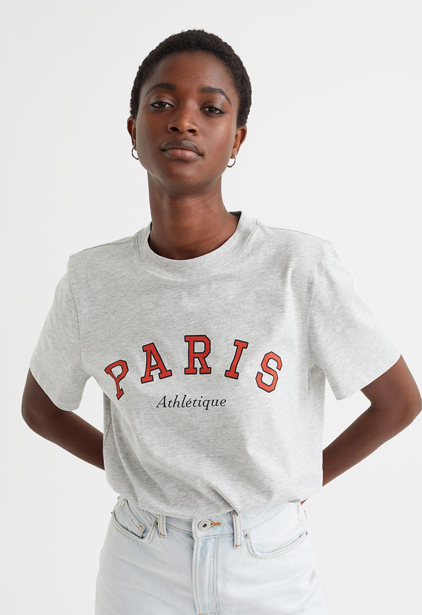 H&M - Cotton T-shirt - grey marl/paris