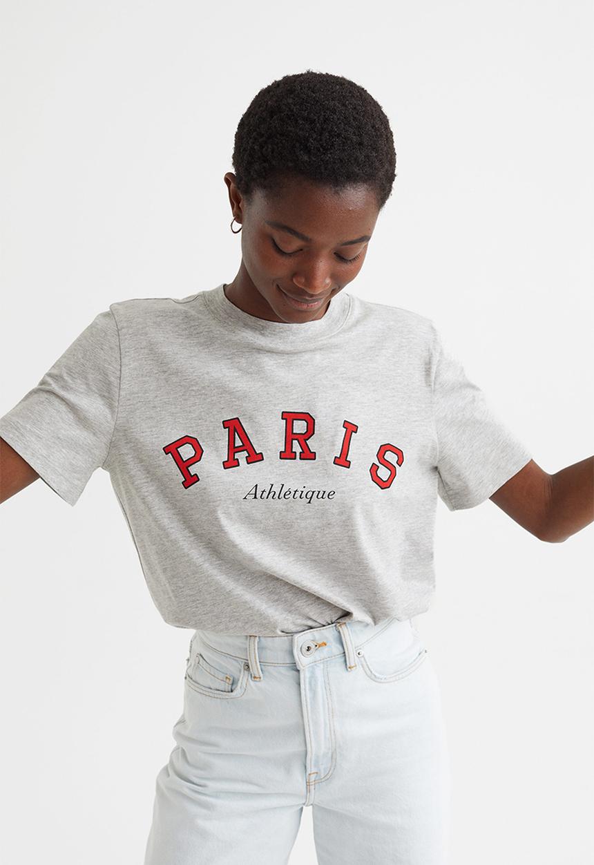 H&M - Cotton T-shirt - grey marl/paris