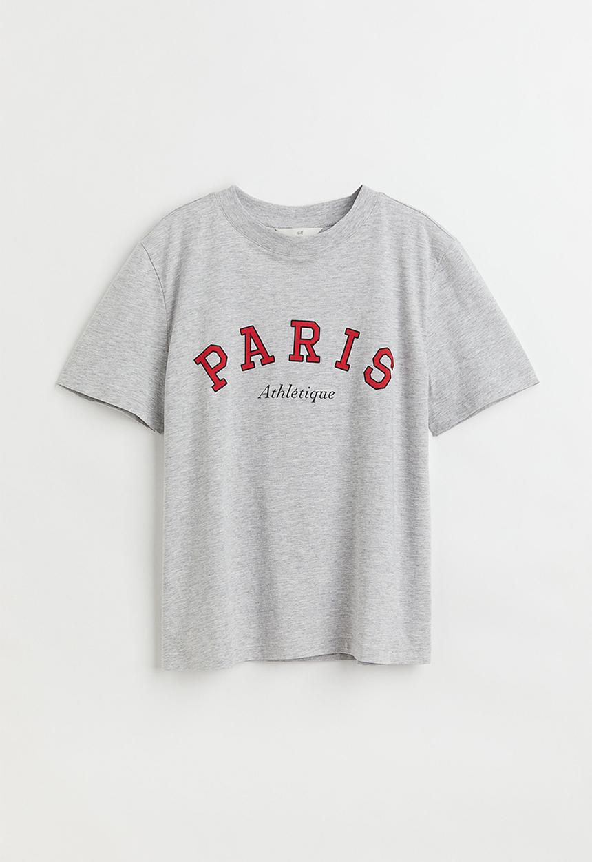 H&M - Cotton T-shirt - grey marl/paris