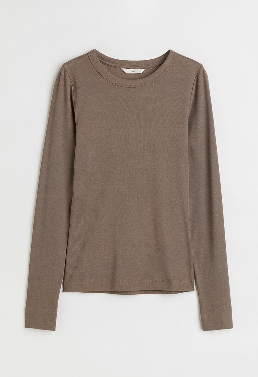 H&M - Ribbed modal-blend top - dark greige