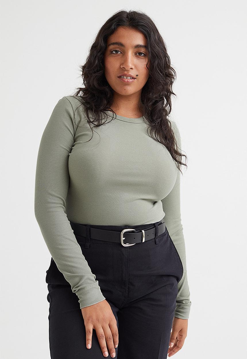 H&M - Ribbed modal-blend top - light khaki green
