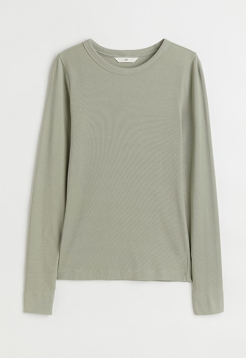 H&M - Ribbed modal-blend top - light khaki green