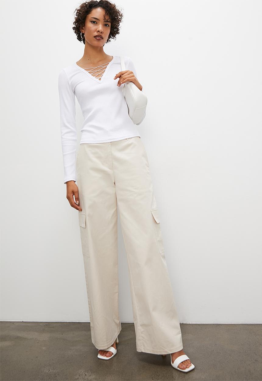 Superbalist - Long sleeve lace up tee - white