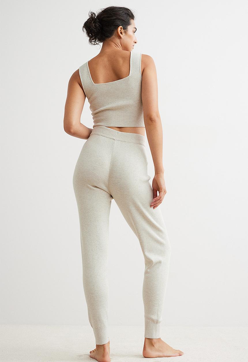 H&M - Knitted joggers - light beige marl