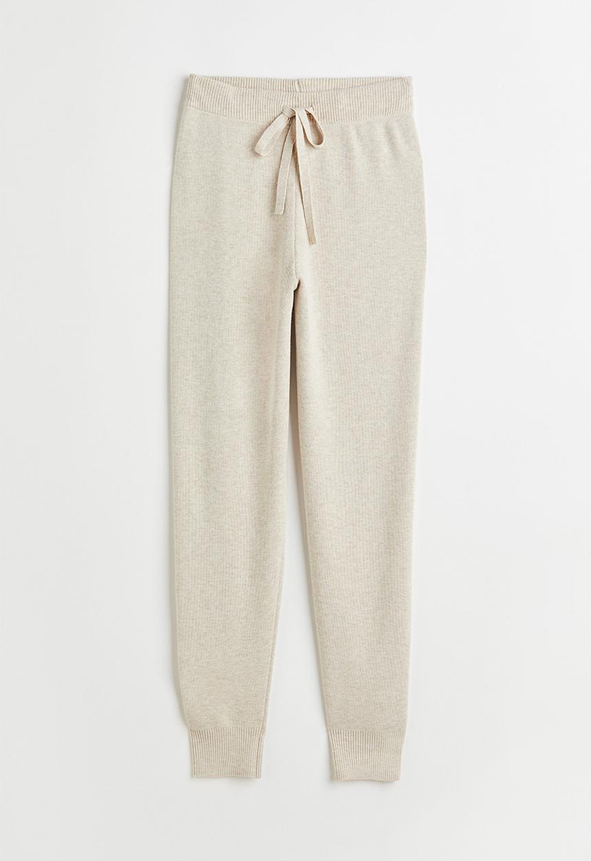 H&M - Knitted joggers - light beige marl