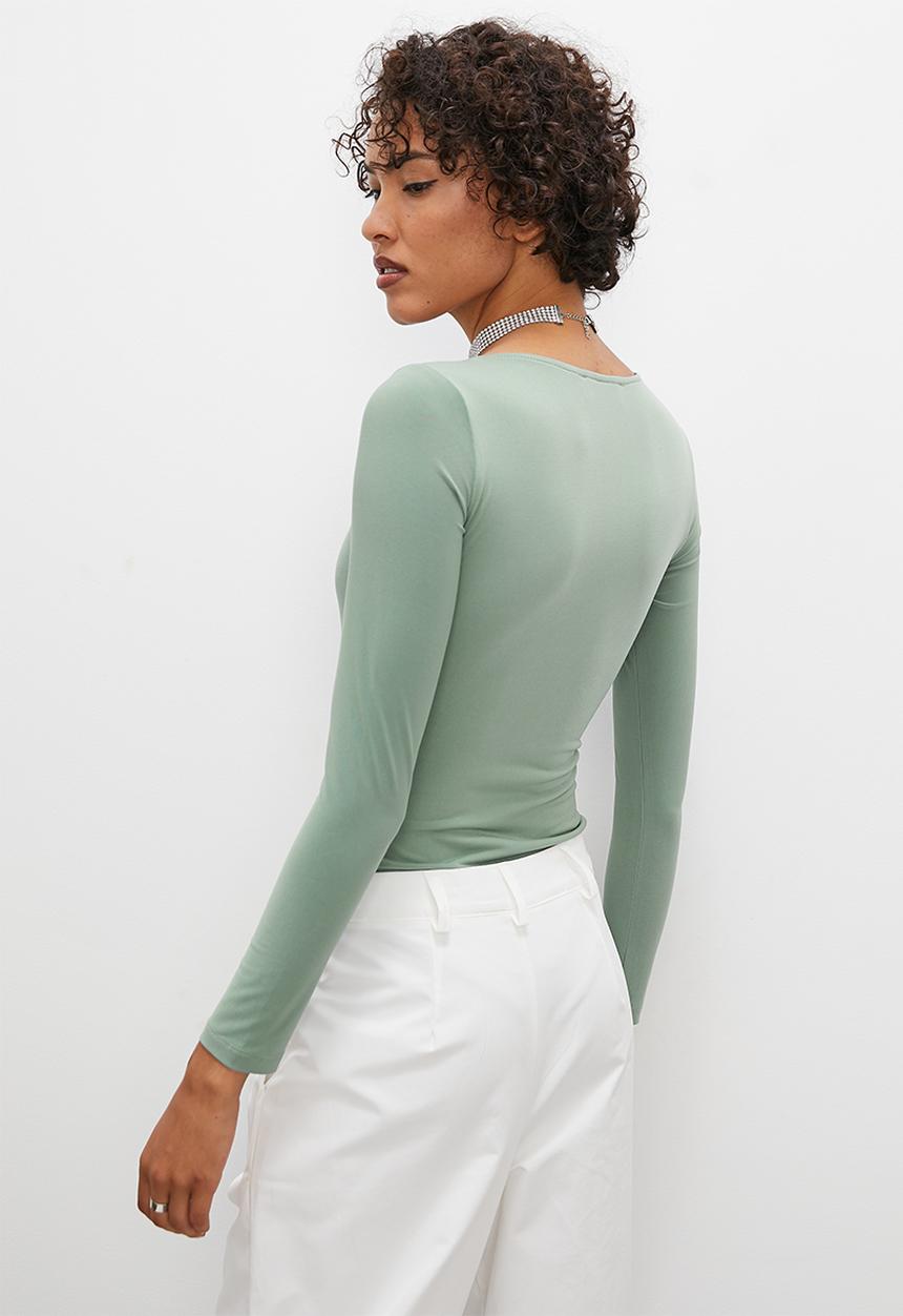 Superbalist - Long sleeve boat neck bodysuit - smoked sage