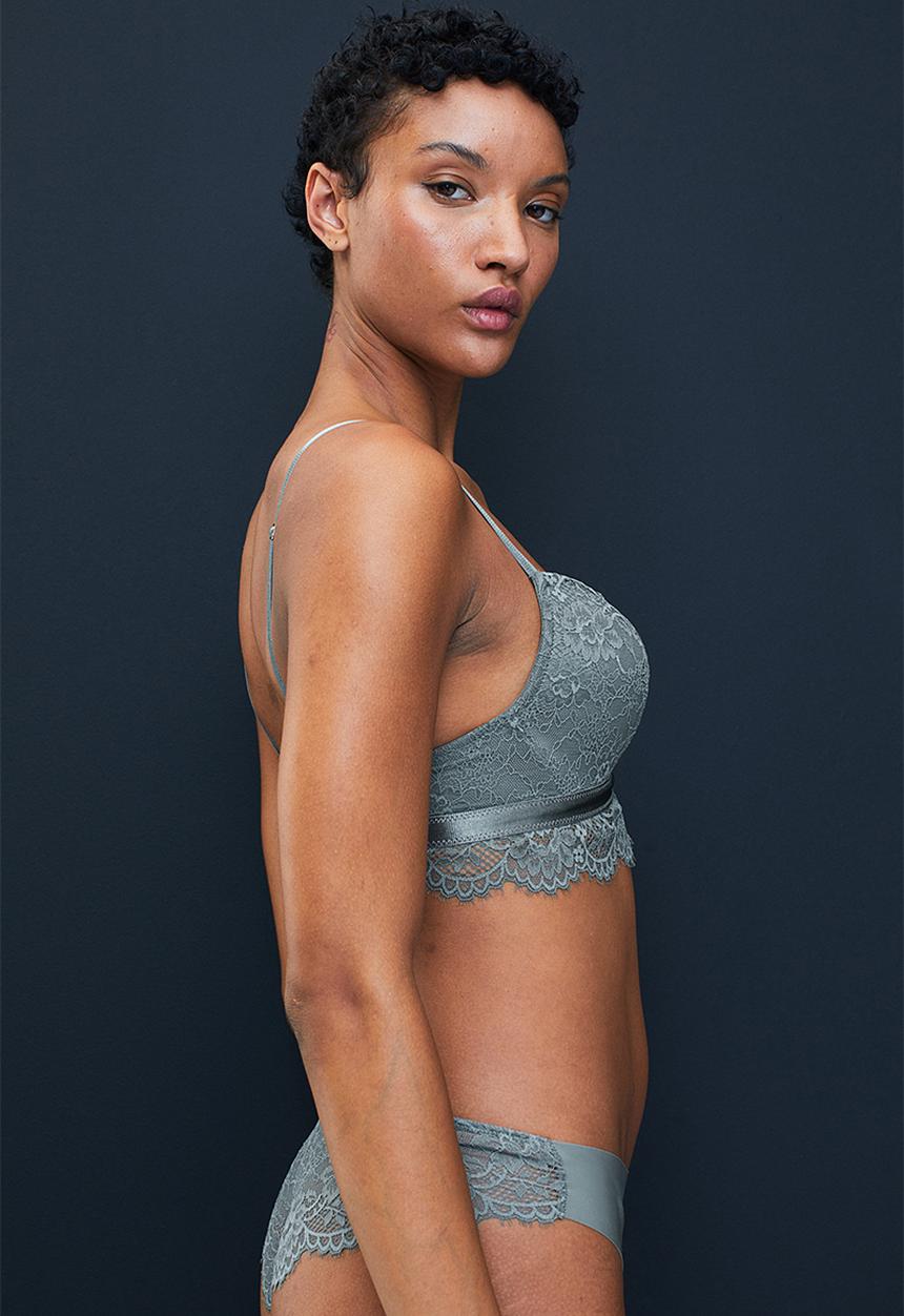H&M - Push-up lace bralette - grey-green